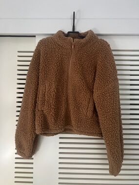 Express Cozy Brown Sherpa Zip-Up Jacket